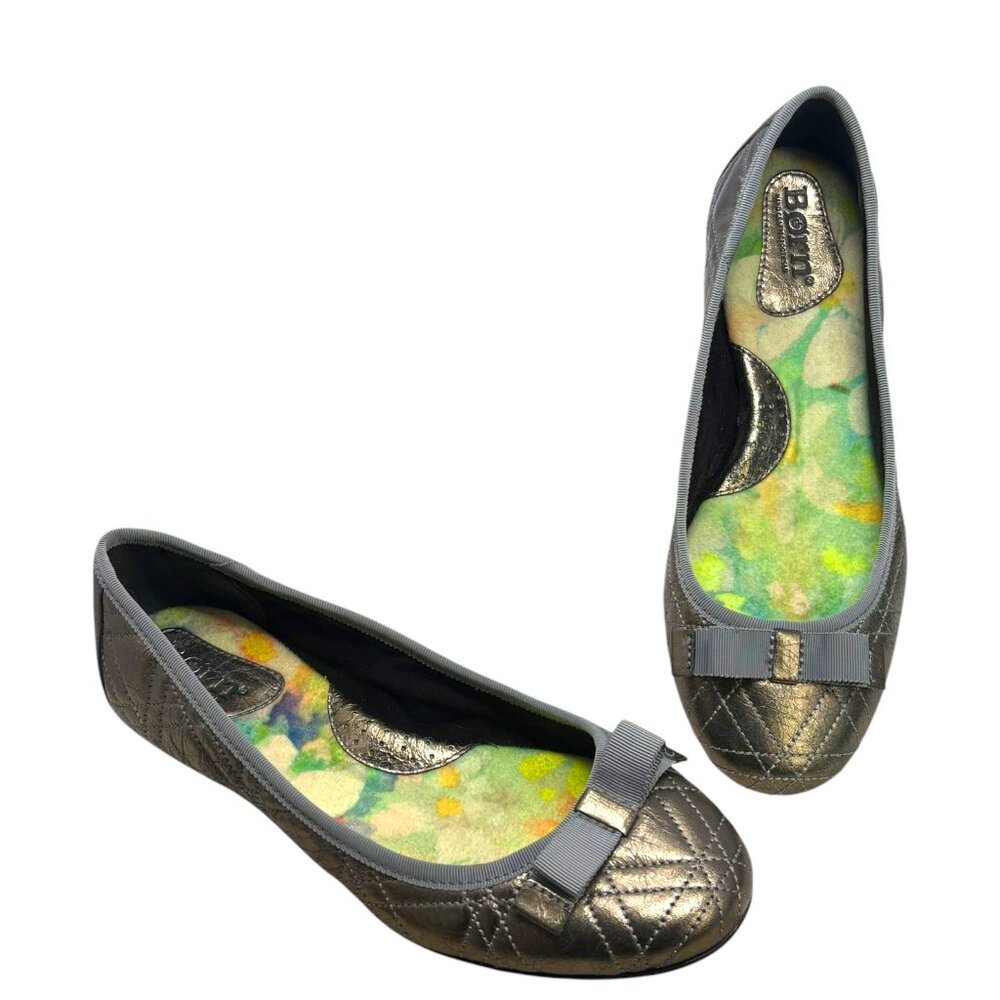 Born Tiffney Quilted Metallic Crackled‎ Leather Ballet Flats